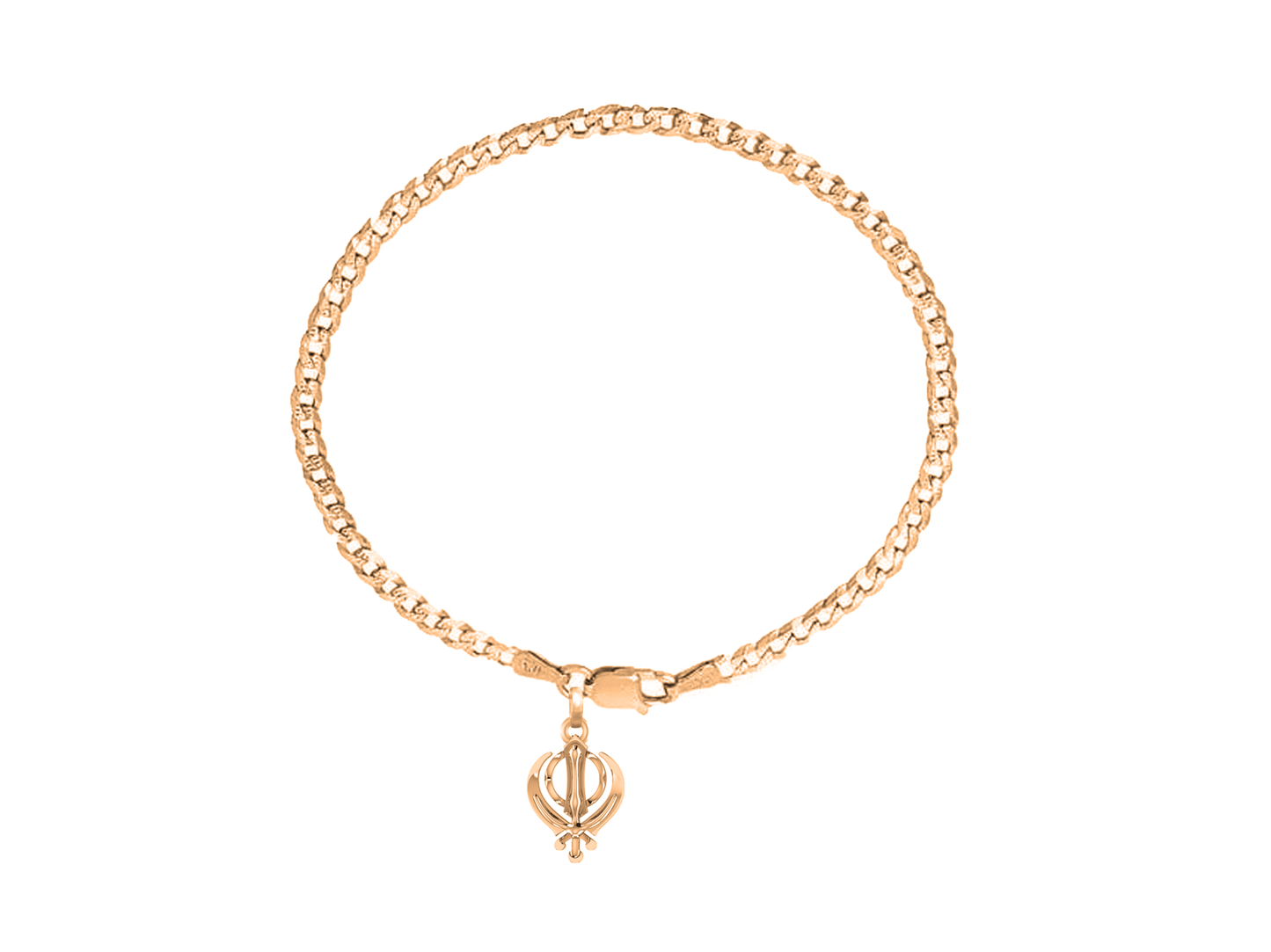 22KT gold plated 92.5% pure Sterling Silver Curb Designer Bracelet with spiritual Sardar Symbol for Men