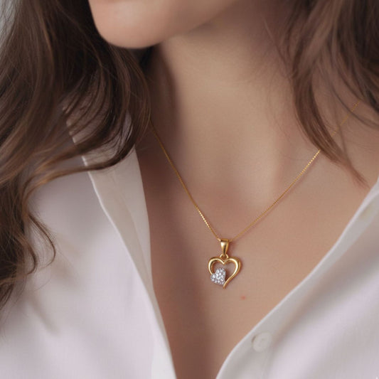 22CT Gold Plated Silver 92.5 Purity Heart Pendant with Box Chain 18 Inches for Women by Akshat Sapphire PSB0514_Gold