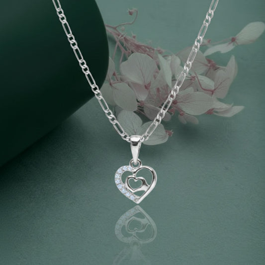 Sterling Silver Heart Pendant with 18 Inches Figaro Chain for Women by Akshat Sapphire 92.5 Silver PSF0510
