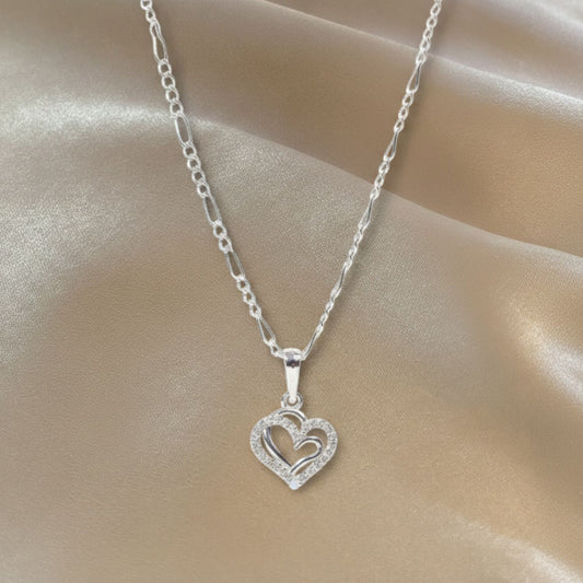 Sterling Silver Heart Pendant with 18 Inches Figaro Chain for Women by Akshat Sapphire 92.5 Silver PSF0506
