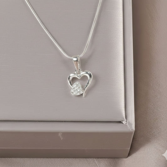 Sterling Silver Heart Pendant with 18 Inches Snake Chain for Women by Akshat Sapphire 92.5 Silver PSS0514
