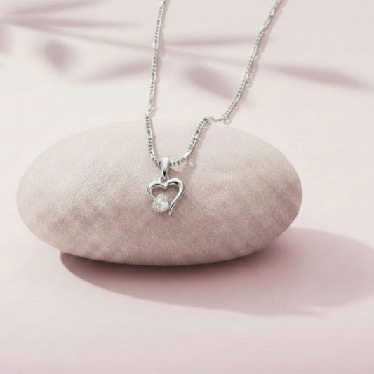 Sterling Silver Heart Pendant with 18 Inches Figaro Chain for Women by Akshat Sapphire 92.5 Silver PSF0514