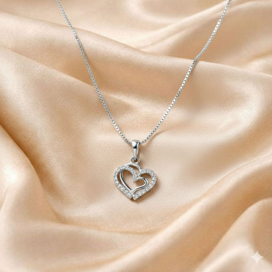 Sterling Silver Heart Pendant with 18 Inches box Chain for Women by Akshat Sapphire 92.5 Silver PSB0506_new