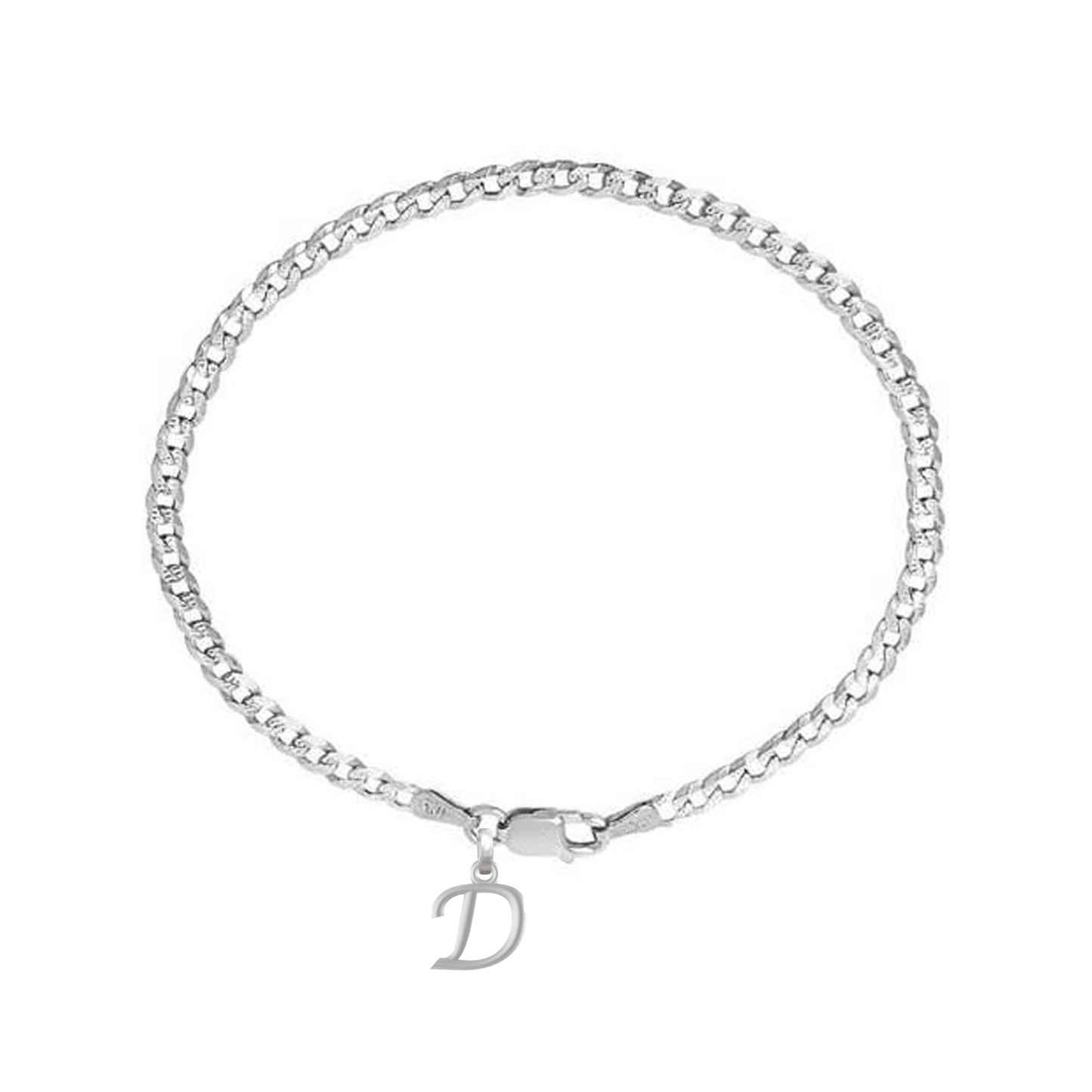 Akshat Sapphire 92.5% pure Sterling Silver Curb Designer Bracelet with D Alphabet for Men