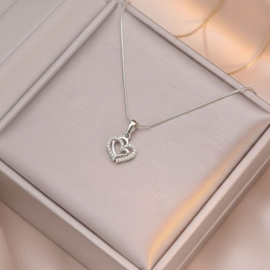 Sterling Silver Heart Pendant with 18 Inches Snake Chain for Women by Akshat Sapphire 92.5 Silver PSS0506
