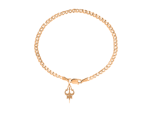 22KT gold plated 92.5% pure Sterling Silver Curb Designer Bracelet with spiritual Trishul for Men and Boys