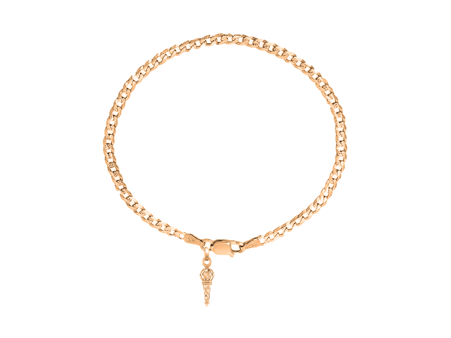 22KT gold plated 92.5% pure Sterling Silver Curb Designer Bracelet with Hanuman/Bajrang Bali Gada for Men & Boys