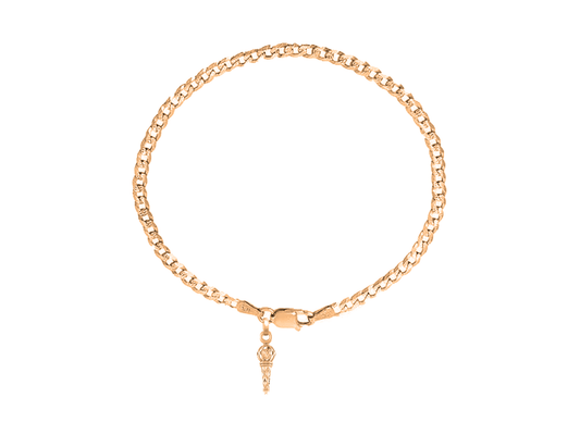 22KT gold plated 92.5% pure Sterling Silver Curb Designer Bracelet with Hanuman/Bajrang Bali Gada for Men & Boys