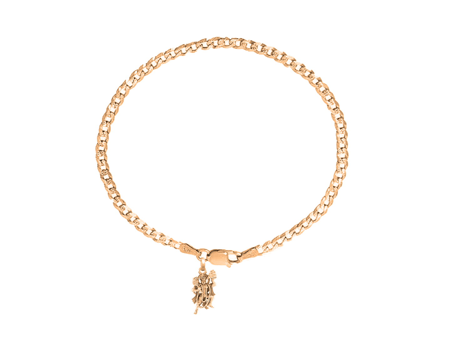 22KT gold plated 92.5% pure Sterling Silver Curb Designer Bracelet with Charm Hanuman/Bajrang Bali for Men & Boys