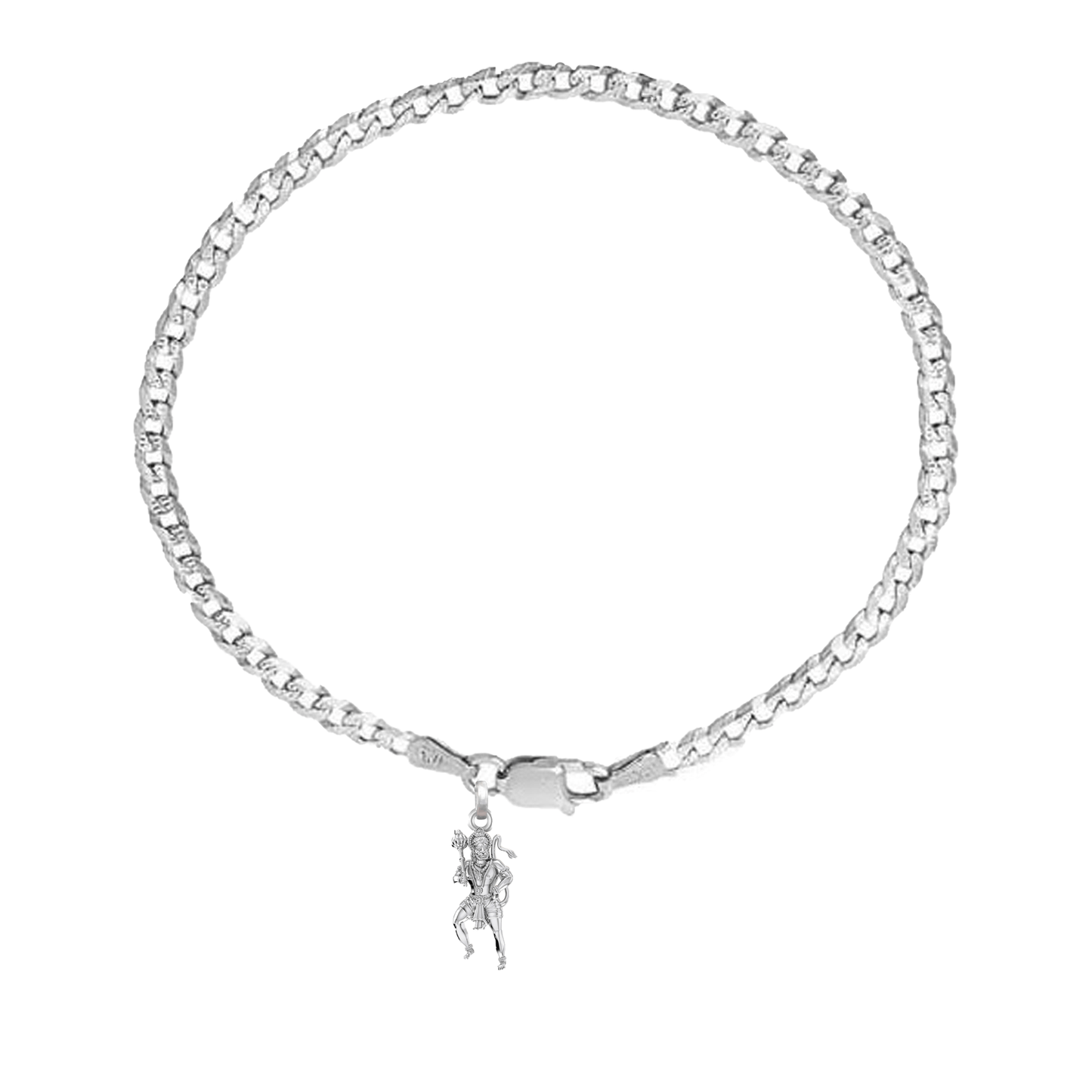 92.5% pure Sterling Silver Curb Designer Bracelet with Charm Hanuman/Bajrang Bali for Men & Boys