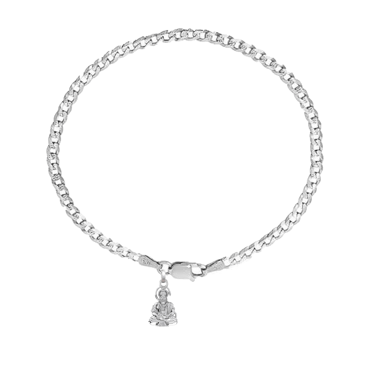 92.5% pure Sterling Silver Curb Designer Bracelet with Charm Hanuman/Bajrang Bali for Men & Boys