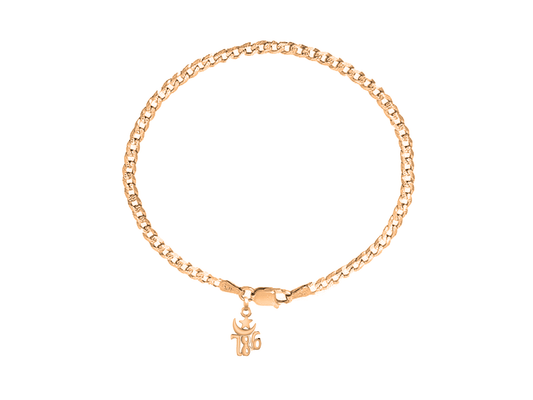 22KT gold plated 92.5% pure Sterling Silver Curb Designer Bracelet with religious 786 charm for Men & Boys