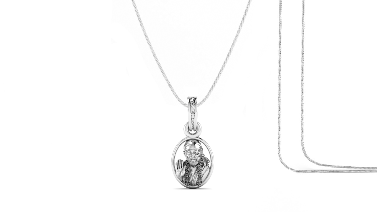 AKSHAT SAPPHIRE Sterling Silver (Silver with 92.5% purity) God Shree Sai Baba chain Pendant (Pendant with Rope Chain) for Men & Women Pure Sterling Silver Lord Sai Baba chain Locket For Good Wealth & Health Akshat Sapphire