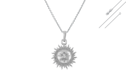 Akshat Sapphire Sterling Silver (92.5% purity) Divine God Sun Chain Pendant  (Pendant with Anchor Chain-22 inches) for Men & Women Pure Silver Lord Surya Chain Locket for Good Health & Wealth Akshat Sapphire