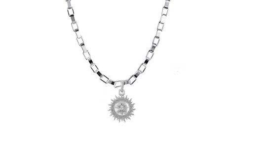 Akshat Sapphire Sterling Silver (92.5% purity) Divine God Sun Chain Pendant  (Pendant with Box Chain-22 inches) for Men & Women Pure Silver Lord Surya Chain Locket for Good Health & Wealth Akshat Sapphire