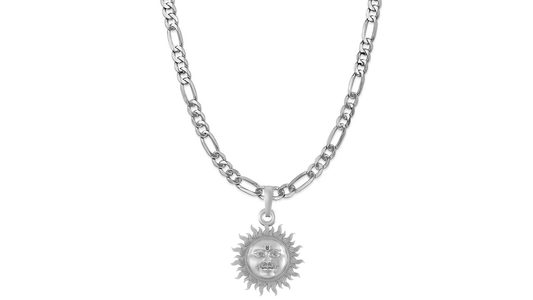 Akshat Sapphire Sterling Silver (92.5% purity) Divine God Sun Chain Pendant  (Pendant with Figaro Chain-22 inches) for Men & Women Pure Silver Lord Surya Chain Locket for Good Health & Wealth Akshat Sapphire