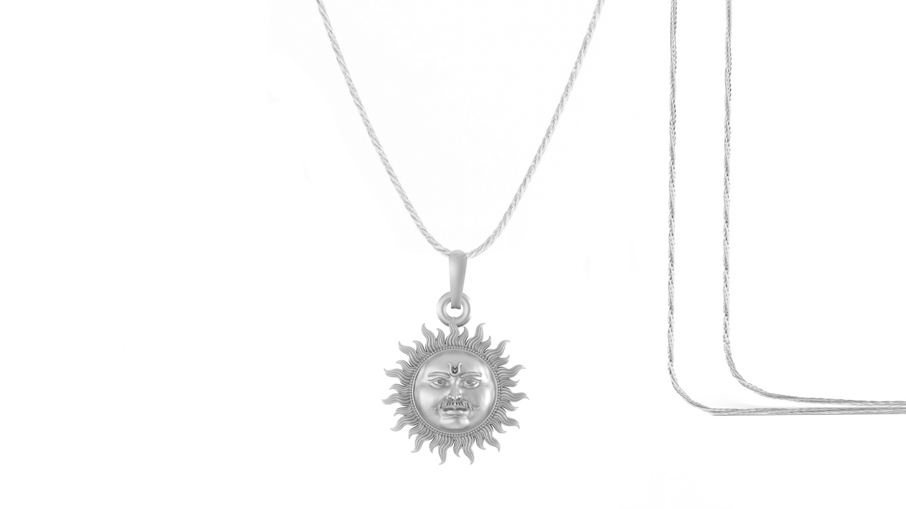 Akshat Sapphire Sterling Silver (92.5% purity) Divine God Sun Chain Pendant  (Pendant with Rope Chain) for Men & Women Pure Silver Lord Surya Chain Locket for Good Health & Wealth Akshat Sapphire