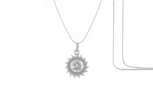 Akshat Sapphire Sterling Silver (92.5% purity) Divine God Sun Chain Pendant  (Pendant with Rope Chain) for Men & Women Pure Silver Lord Surya Chain Locket for Good Health & Wealth Akshat Sapphire