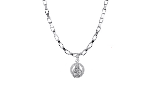 Akshat Sapphire Sterling Silver (92.5% purity) God Ayyappa Chain Pendant (Pendant with Box Chain-22 inches) for Men & Women Pure Silver Lord Ayyappa Chain Locket Akshat Sapphire