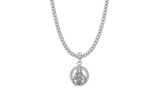 Akshat Sapphire Sterling Silver (92.5% purity) God Ayyappa Chain Pendant (Pendant with Curb Chain-22 inches) for Men & Women Pure Silver Lord Ayyappa Chain Locket Akshat Sapphire