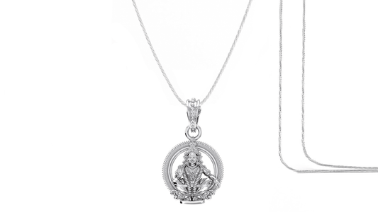 Akshat Sapphire Sterling Silver (92.5% purity) God Ayyappa Chain Pendant (Pendant with Rope Chain) for Men & Women Pure Silver Lord Ayyappa Chain Locket Akshat Sapphire