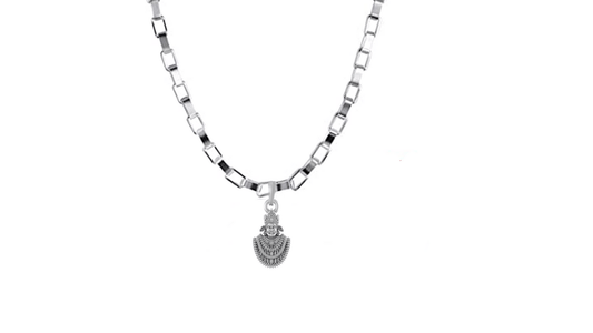 Akshat Sapphire Sterling Silver (92.5% purity) God Baba Khatu Shyam Chain Pendant (Pendant with Box Chain- 22 inches) for Men & Women Pure Silver Lord Baba Khatu Shyam Chain Locket for Good Health & Wealth Akshat Sapphire