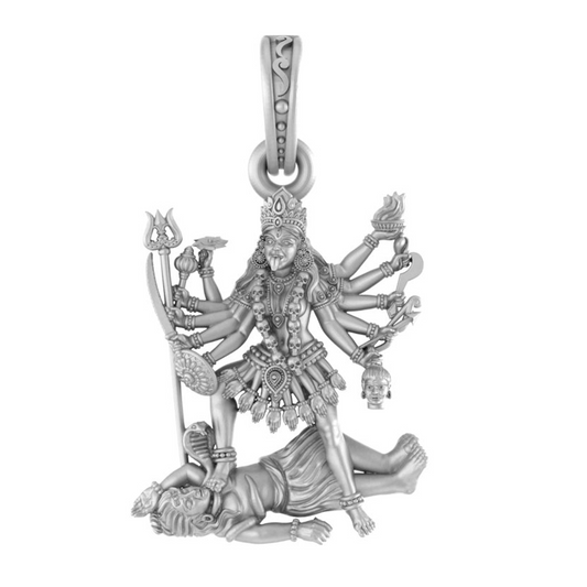 Akshat Sapphire Sterling Silver (92.5% purity) Goddess kali maa (Big Size-50 mm) Pendant for Men & Women Pure Silver Lord Maa Kaali Locket (Big Size) for Good Health & Wealth Akshat Sapphire