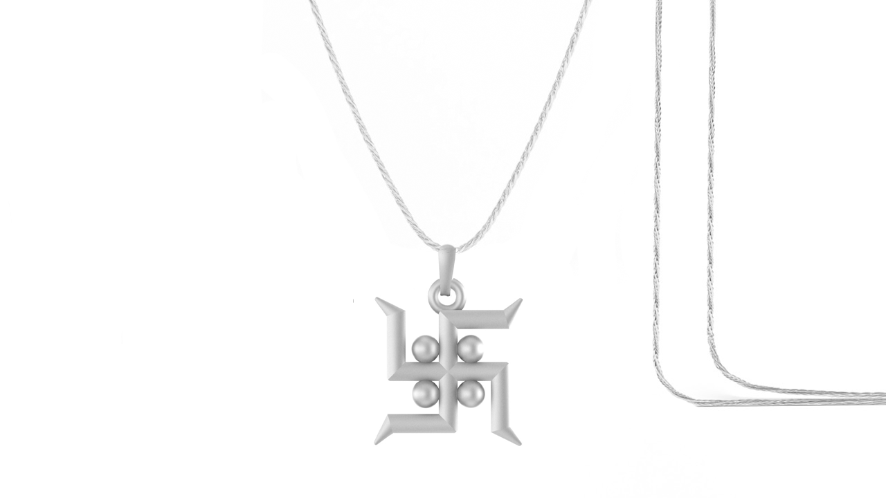 Akshat Sapphire Sterling Silver 92.5 purity Spiritual Swastik Symbol Chain Pendant Pendant with Rope Chain for Men Women Pure Silver Divine