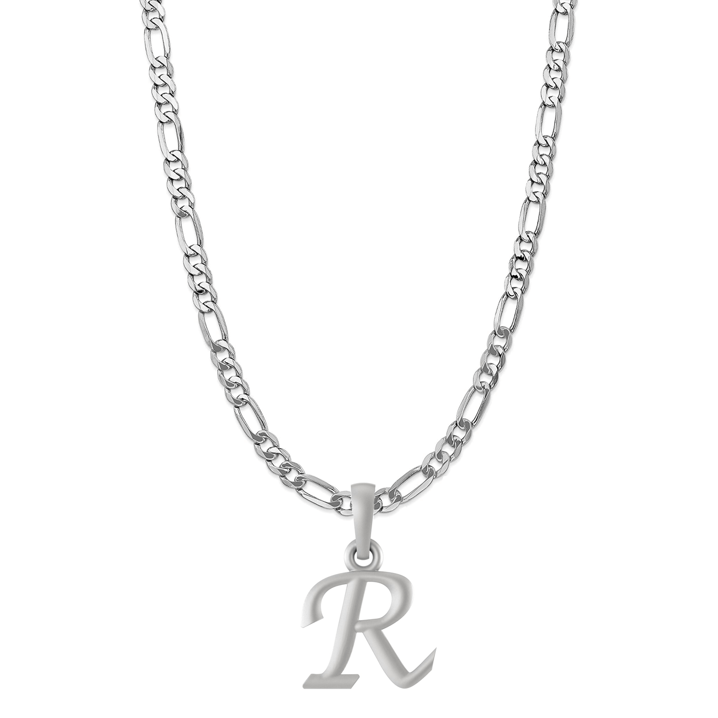 Akshat Sapphire Sterling Silver (92.5% purity) precious Name alphabet chain pendant (Pendnat with Figaro chain- 22 Inches) pure silver designer alphabet chain locket Akshat Sapphire