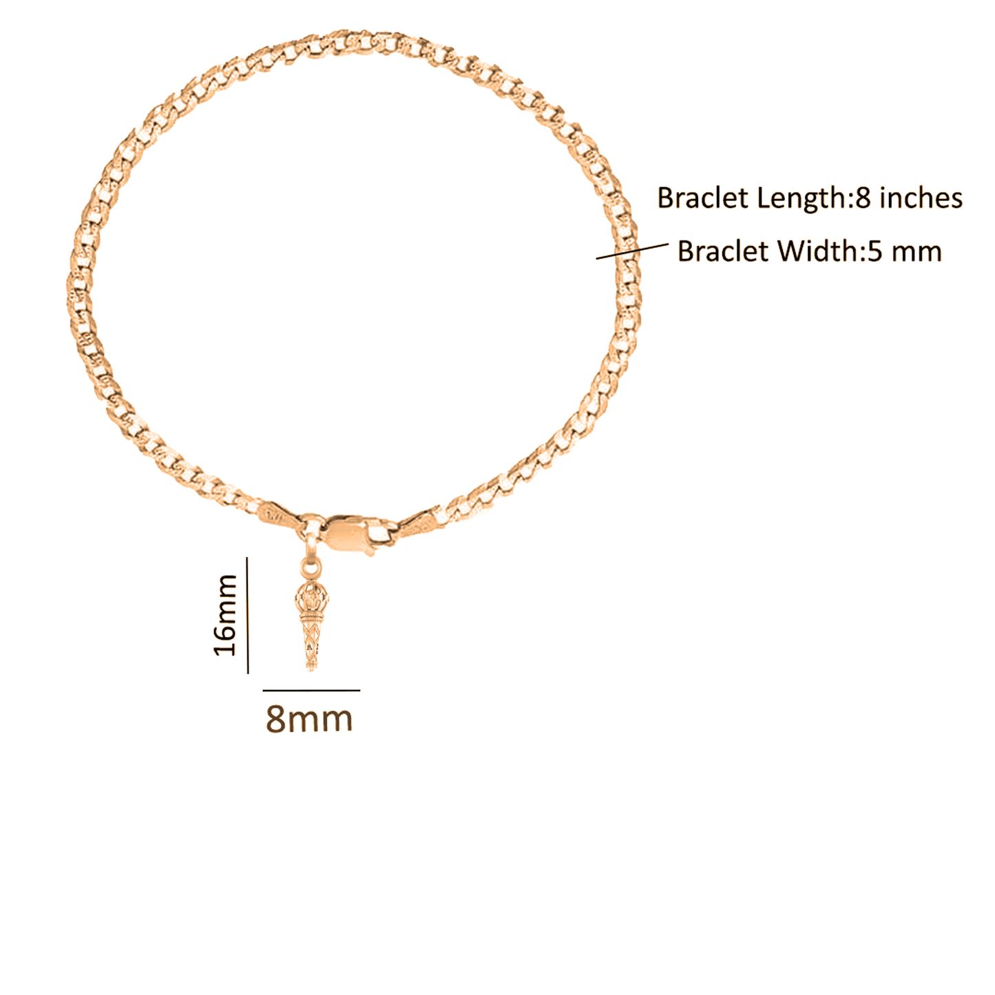22KT gold plated 92.5% pure Sterling Silver Curb Designer Bracelet with Hanuman/Bajrang Bali Gada for Men & Boys