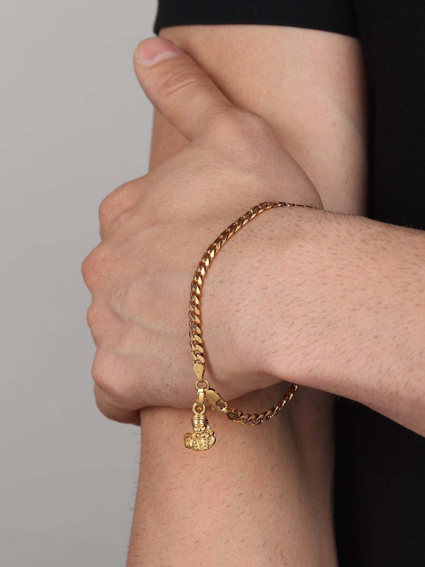22KT gold plated 92.5% pure Sterling Silver Curb Designer Bracelet with Charm Sai Baba for Men & Boy