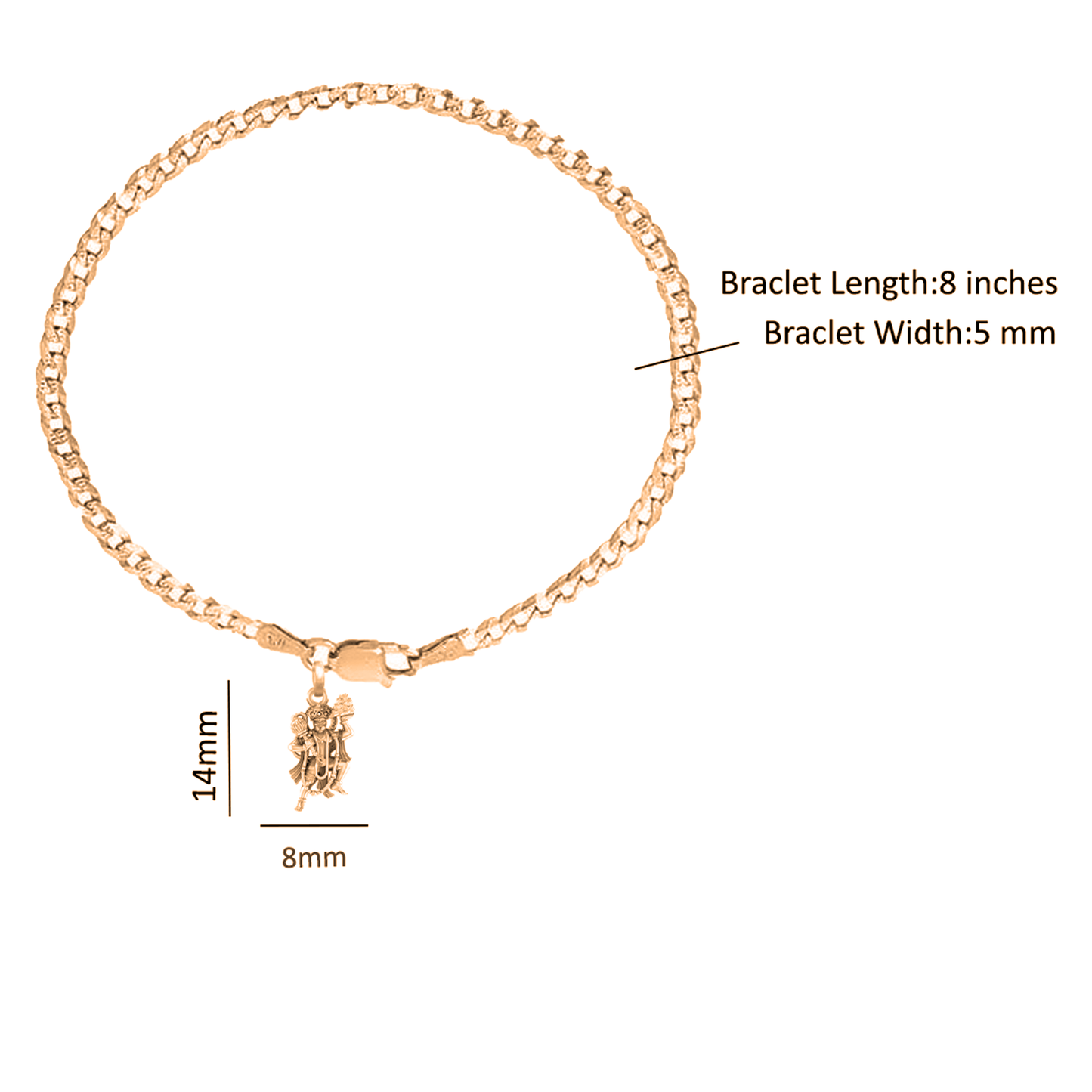 22KT gold plated 92.5% pure Sterling Silver Curb Designer Bracelet with Charm Hanuman/Bajrang Bali for Men & Boys