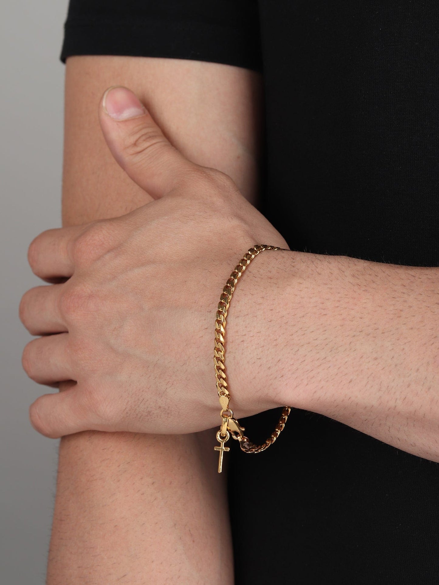 22KT gold plated 92.5% pure Sterling Silver Curb Designer Bracelet with Charm Jesus for Men & Boys