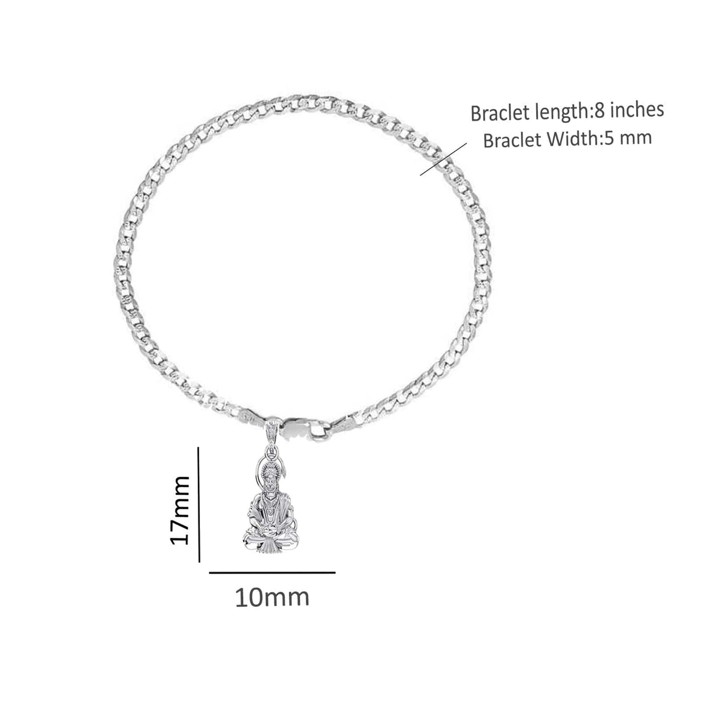 92.5% pure Sterling Silver Curb Designer Bracelet with Charm Hanuman/Bajrang Bali for Men & Boys