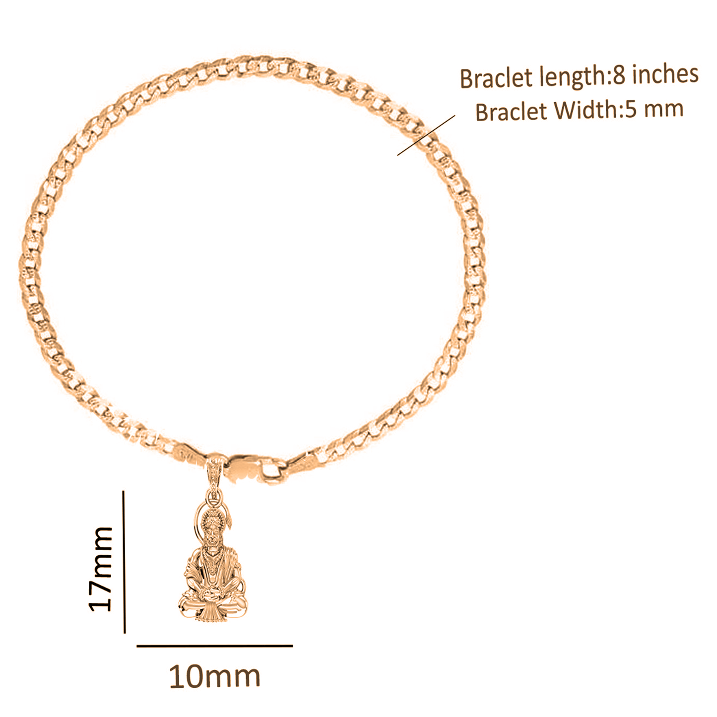 22KT gold plated 92.5% pure Sterling Silver Curb Designer Bracelet with Charm Hanuman/Bajrang Bali for Men & Boys