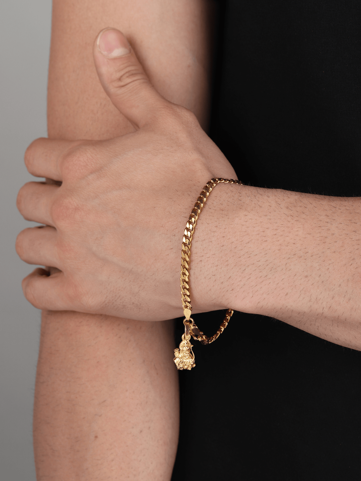 22KT gold plated 92.5% pure Sterling Silver Curb Designer Bracelet with Charm Ram for Men & Boys