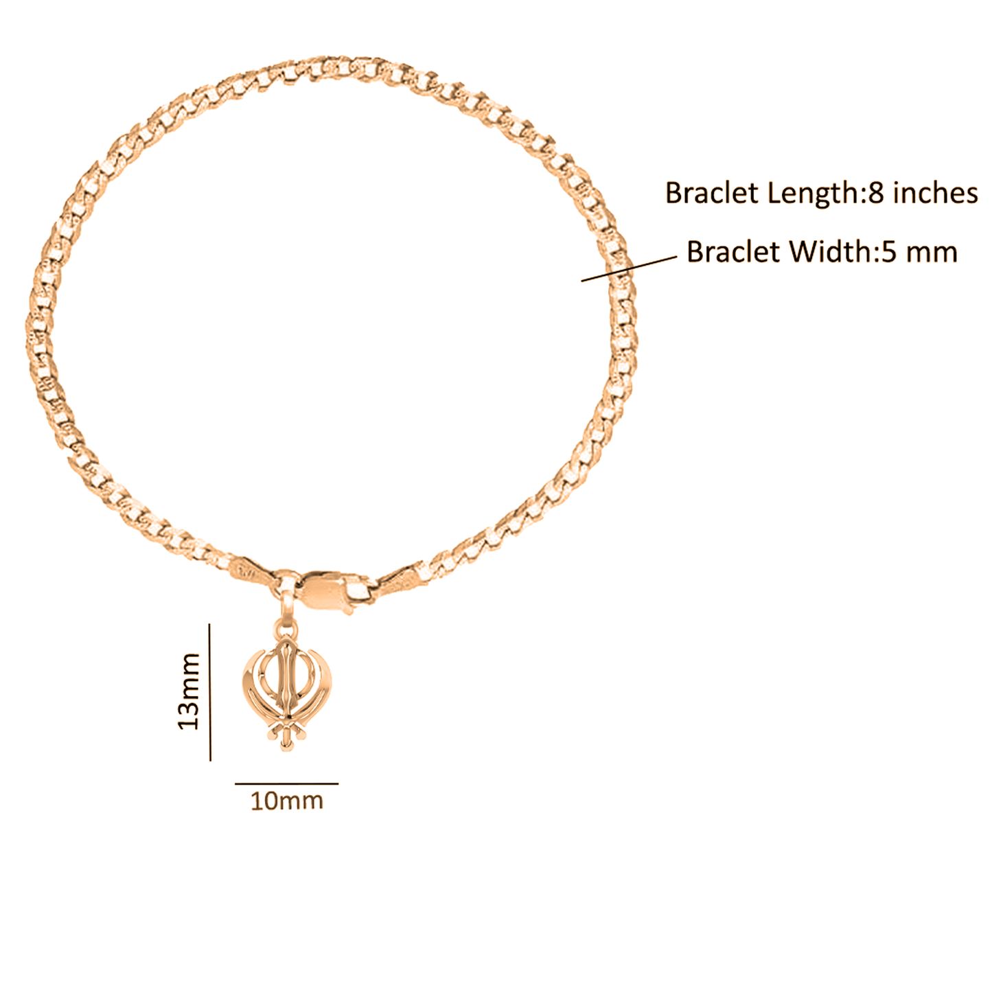 22KT gold plated 92.5% pure Sterling Silver Curb Designer Bracelet with spiritual Sardar Symbol for Men