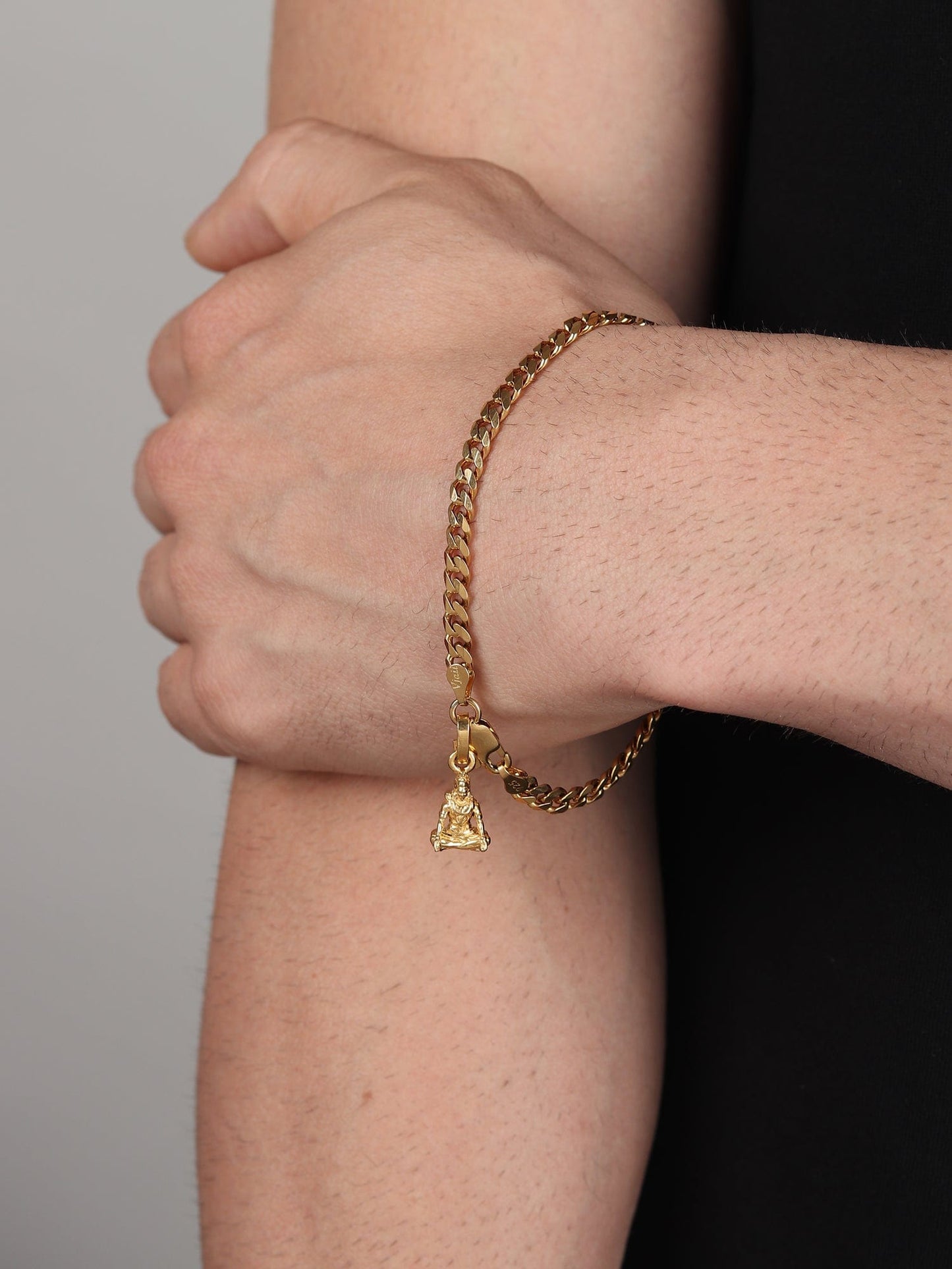 22KT gold plated 92.5% pure Sterling Silver Curb Designer Bracelet with Charm Shiva for Men & Boys