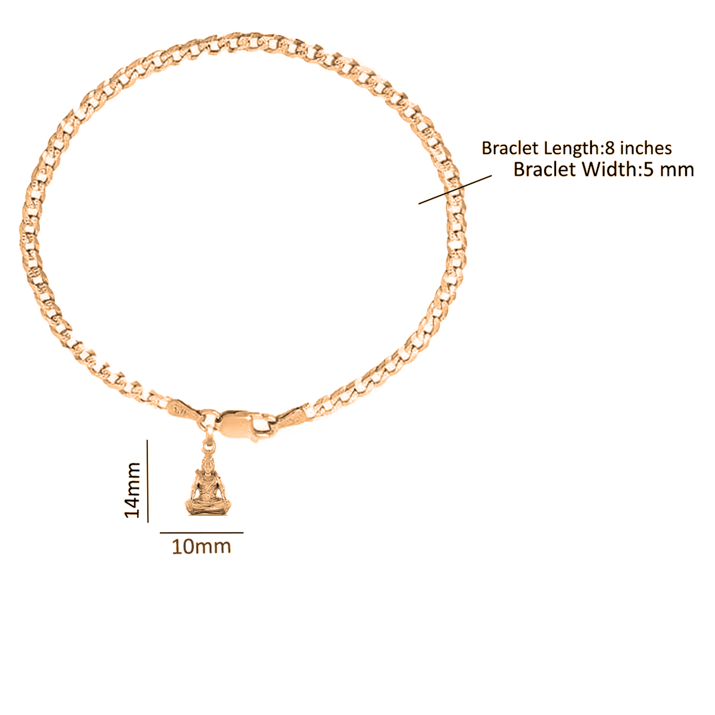 22KT gold plated 92.5% pure Sterling Silver Curb Designer Bracelet with Charm Shiva for Men & Boys