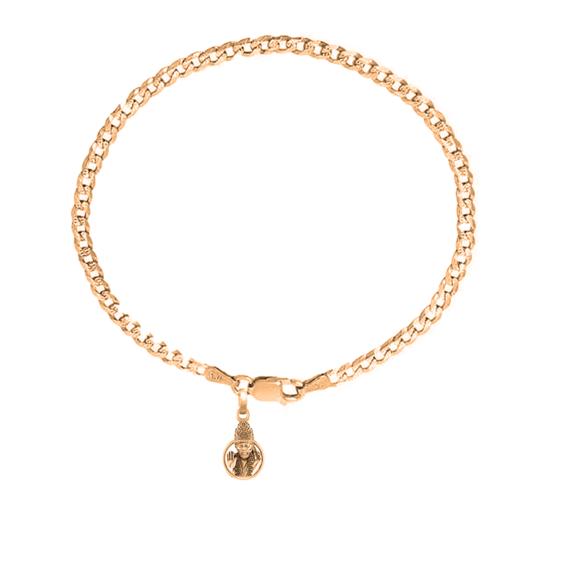 22KT gold plated 92.5% pure Sterling Silver Curb Designer Bracelet with Charm Sai Baba for Men & Boy