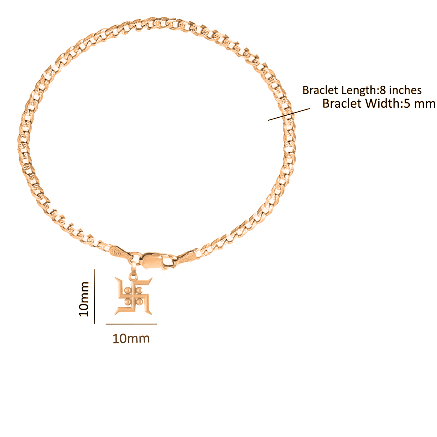 22KT gold plated 92.5% pure Sterling Silver Curb Designer Bracelet with Charm Swastik for Men & Boys