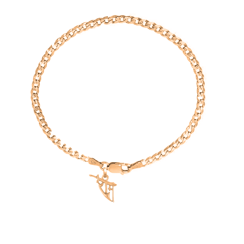 22KT gold plated 92.5% pure Sterling Silver Curb Designer Bracelet with Charm Ram Name for Men & Boys