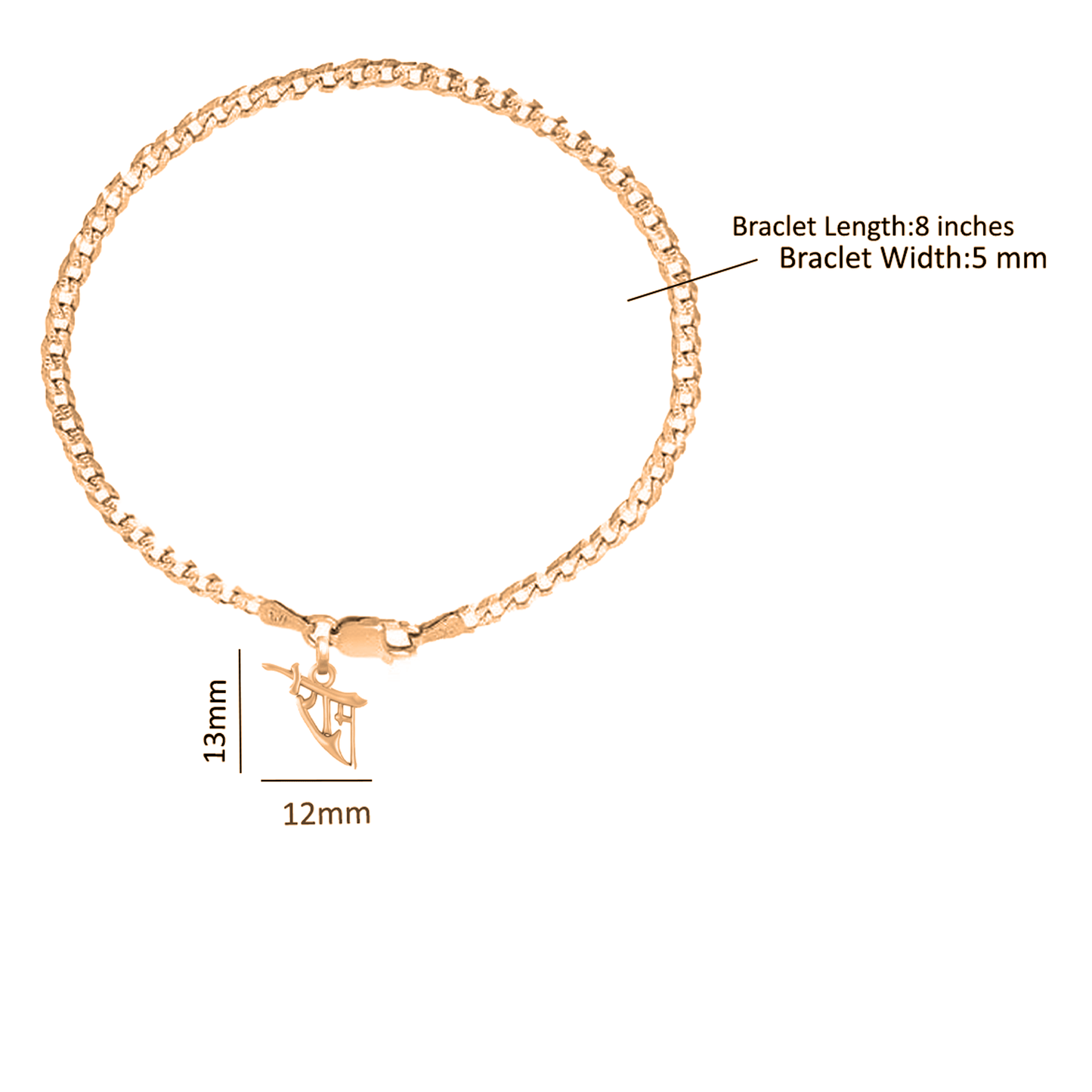 22KT gold plated 92.5% pure Sterling Silver Curb Designer Bracelet with Charm Ram Name for Men & Boys