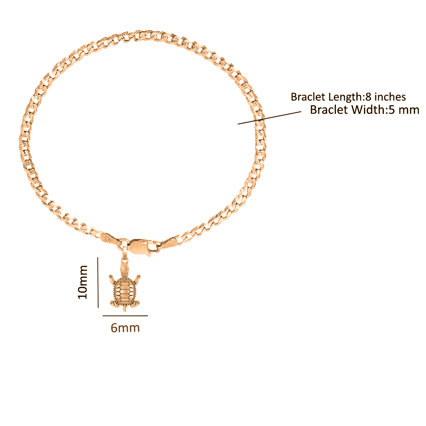 22KT gold plated 92.5% pure Sterling Silver Curb Designer Bracelet with fashionable Tortoise for Men