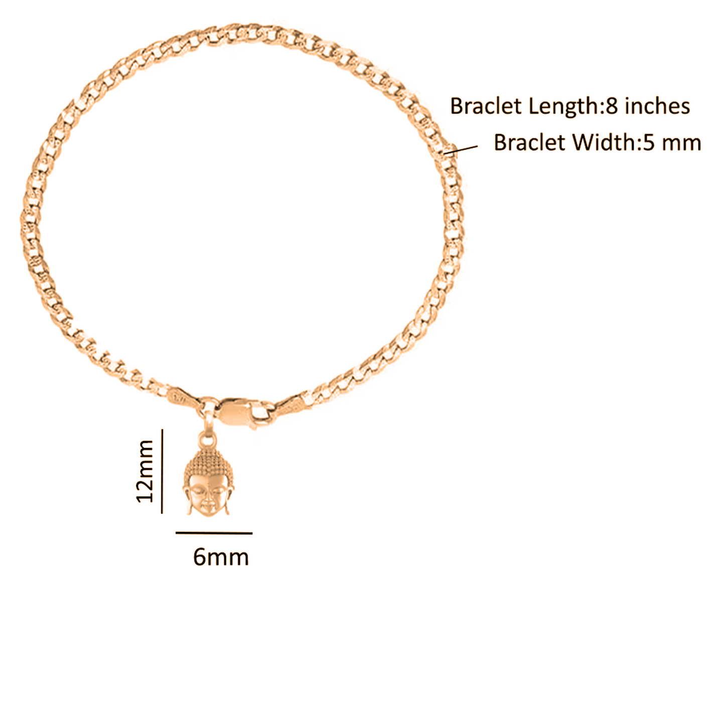 22KT gold plated 92.5% pure Sterling Silver Curb Designer Bracelet with Charm Buddha for Men & Boys