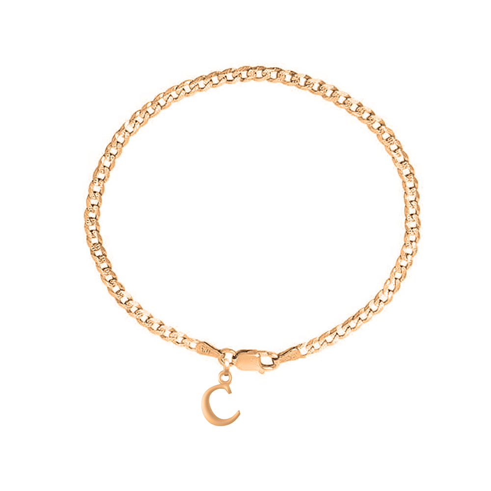 22KT gold plated 92.5% pure Sterling Silver Curb Designer Bracelet with C Alphabet for Men