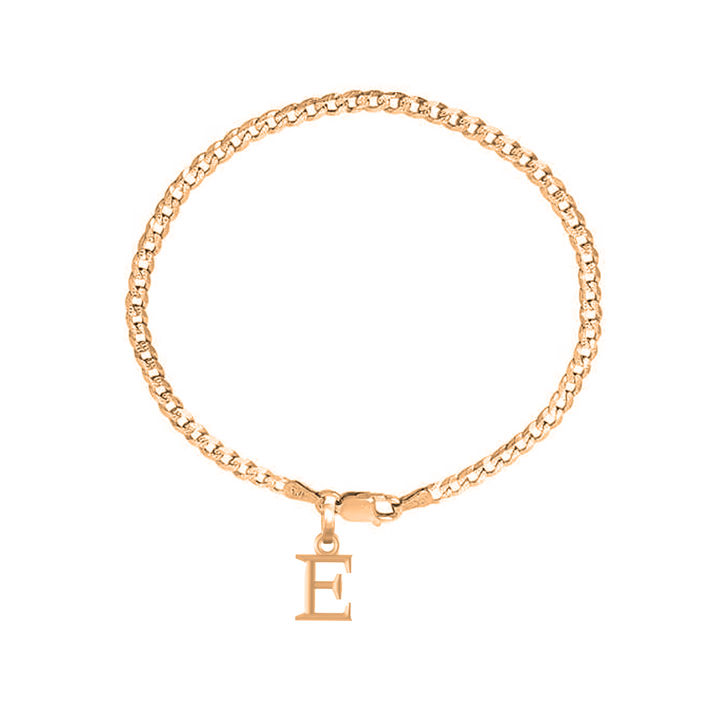 Akshat Sapphire 22KT gold plated 92.5% pure Sterling Silver Curb Designer Bracelet with E Alphabet for Men