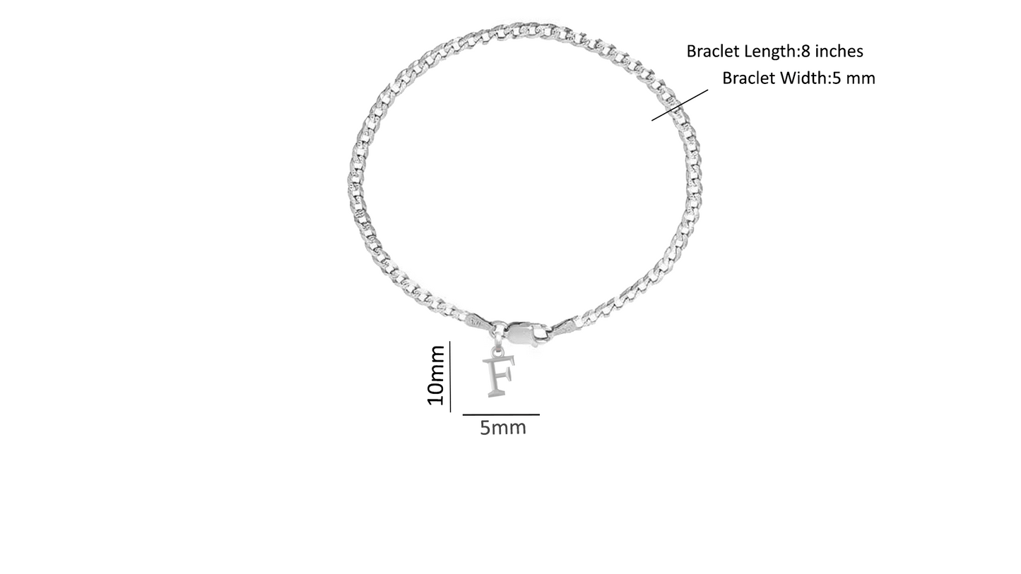Akshat Sapphire 92.5% pure Sterling Silver Curb Designer Bracelet with F Alphabet for Men