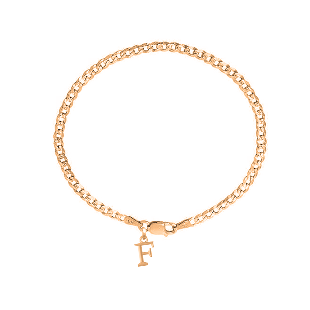 Akshat Sapphire 22KT gold plated 92.5% pure Sterling Silver Curb Designer Bracelet with F Alphabet for Men