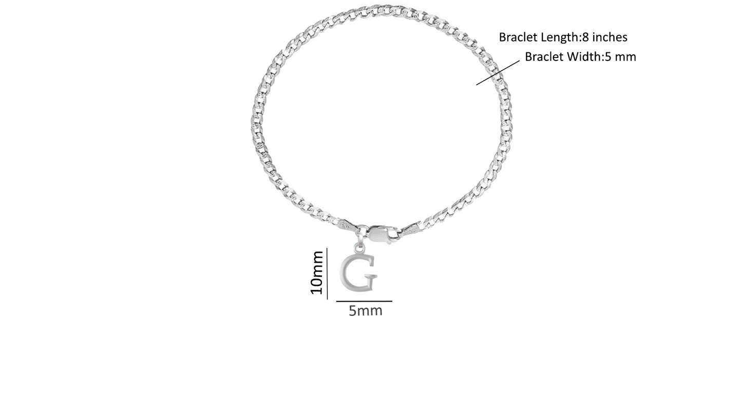 Akshat Sapphire 92.5% pure Sterling Silver Curb Designer Bracelet with G Alphabet for Men